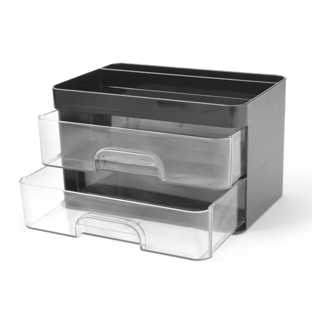 Sleek Black Two-Drawer Makeup Organizer 2 pack